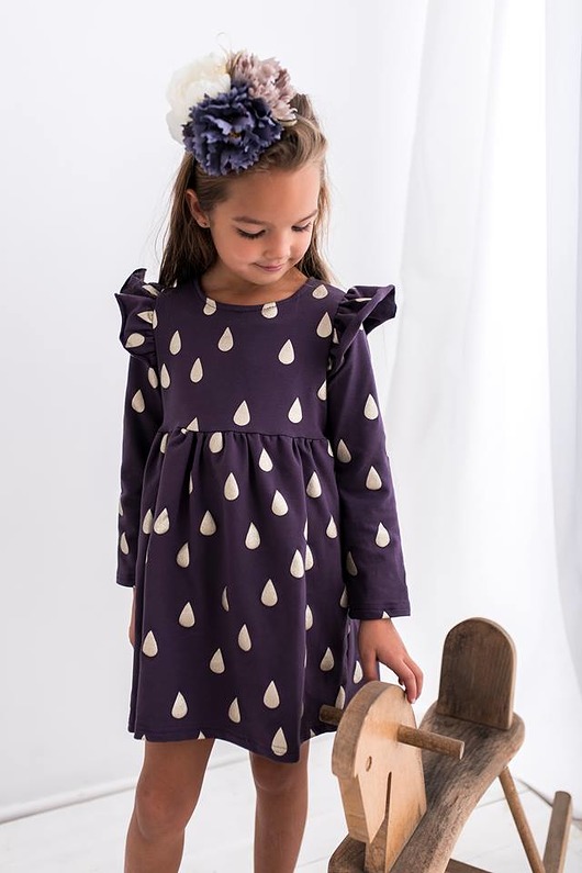 Śliwkowa sukienka w krople dla dziewczynki My princess
