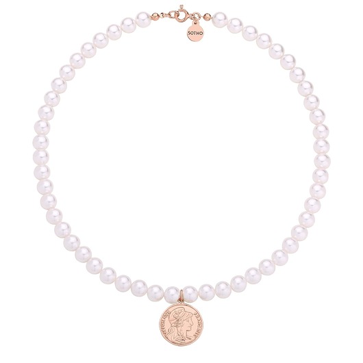 złote naszyjniki Naszyjnik z pereł SWAROVSKI CRYSTAL z monetą z różowego złota
